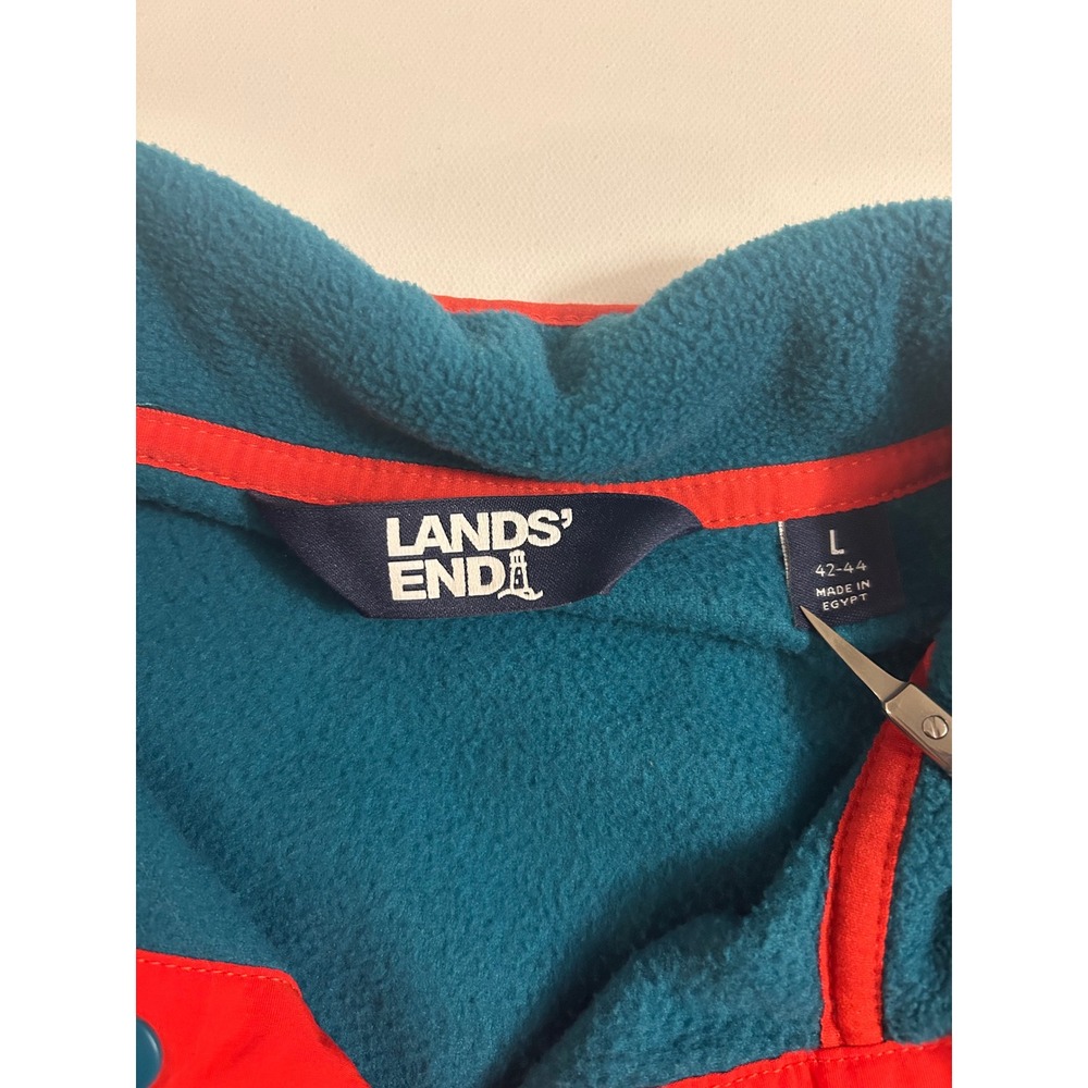 Lands End Womens Teal Navy Colorblock Fleece Pullover L - Picture 4 of 5